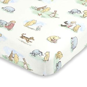 Disney Winnie The Pooh Classic Pooh Ivory, Blue, Sage, Tan Storybook 6 Piece Nursery Crib Bedding Set - Comforter, 2 Fitted Crib Sheets, Dust Ruffle, Baby Blanket, Changing Pad Cover