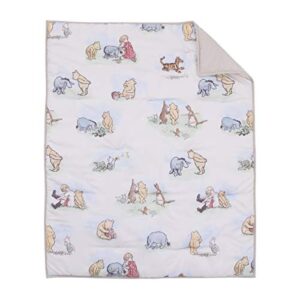 Disney Winnie The Pooh Classic Pooh Ivory, Blue, Sage, Tan Storybook 6 Piece Nursery Crib Bedding Set - Comforter, 2 Fitted Crib Sheets, Dust Ruffle, Baby Blanket, Changing Pad Cover