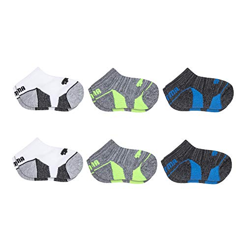 PUMA Baby 6 Pack No Show Socks, Gray/Green, 2-4T