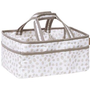 sydney storage caddy-dalmatian dot body and handles, dalmatian dot lining, solid gray trim, grays, white, two handles, 12 in x 6 in x 8 in