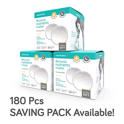 Nanobébé Disposable Nursing Pads – 40 Days and 20 Nights Ultra Thin & Extra Absorbent Vented Leak Proof Nursing Essentials, Individually Wrapped (60 Count)