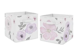 sweet jojo designs lavender purple, pink, grey and white organizer storage bins for watercolor floral collection - set of 2 - rose flower