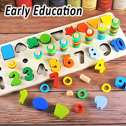 CozyBomb Wooden Number Puzzle Sorting Montessori Toys for 1 Year Old Toddlers - Shape Sorter Counting Game for age 3 4 5 year olds - Preschool Education Math Stacking Block Learning Wood Chunky Jigsaw