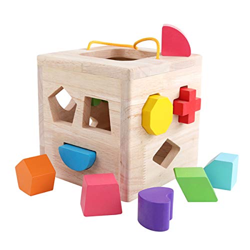 GEMEM Shape Sorter Toy My First Wooden 12 Building Blocks Geometry Learning Matching Sorting Gifts Didactic Classic Toys for Toddlers Baby Kids 2 3 Years Old