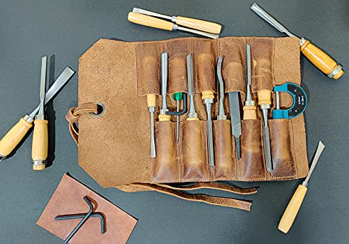 Leather Tool Roll Up Pouch - Leather Tool Wrench Roll/Chisel Bag by RUSTIC TOWN