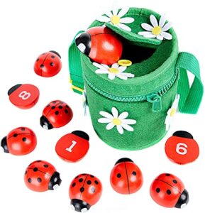 counting ladybugs - montessori wooden counting toy for girls 3 4 5 year old - ladybug learning toys for toddlers - preschool kids toys for number matching, sorting & fine motor skills - lady bug gifts