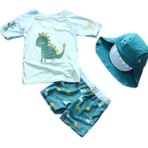 Baby Toddler Boys Two Pieces Swimsuit Set Swimwear Dinosaur Bathing Suit Rash Guards with Hat UPF 50+ (Navy, 9-18 Months(Height:29"-33"/73-85cm))