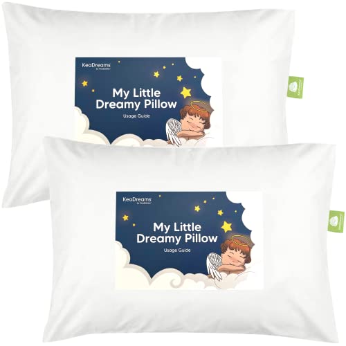 2-Pack Soft Organic Cotton Pillows for Sleeping - 13X18 Small Toddler Kids Pillow for Travel, School, Nap, Age 2 to 5 (Soft White)