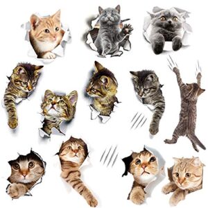 wmdecal 12pcs removable 3d cartoon animal cats vinyl wall stickers easy to peel and stick cute cat wallpaper murals for nursery room toilet kitchen offices