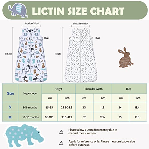 Lictin Baby Sleep Sack 0.5 Tog - 2 Pack Toddler Sleeping Sack 18-36 Months, Baby Wearable Blanket, Sleeveless Summer Baby Sleeping Bag with Adjustable Length and 2-Way Zipper, Gender Neutral