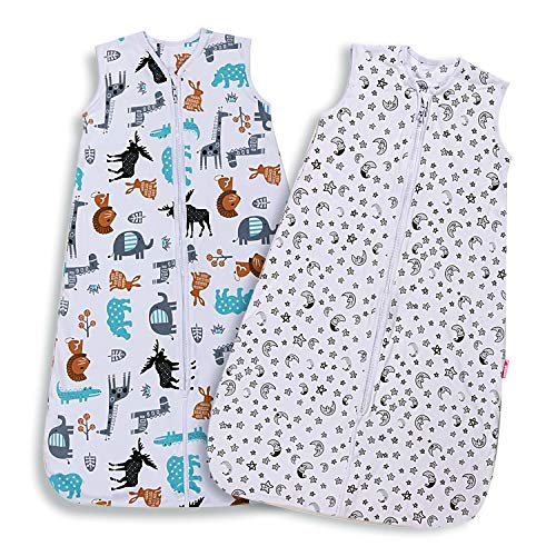 Lictin Baby Sleep Sack 0.5 Tog - 2 Pack Toddler Sleeping Sack 18-36 Months, Baby Wearable Blanket, Sleeveless Summer Baby Sleeping Bag with Adjustable Length and 2-Way Zipper, Gender Neutral