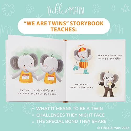 Tickle & Main We are Twins, Baby and Toddler Twin Gift Set, Keepsake Book and Set of 2 Plush Elephant Rattles for Boys and Girls