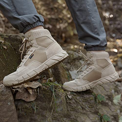 FREE SOLDIER Waterproof Hiking Work Boots Men's Tactical Boots 6 Inches Military Boots (Tan, 10.5)