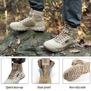 FREE SOLDIER Waterproof Hiking Work Boots Men's Tactical Boots 6 Inches Military Boots (Tan, 10.5)