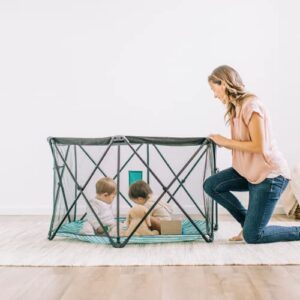 Baby Delight Go With Me Eclipse Mesh Portable Playard | Playpen | Sun Canopy | Indoor and Outdoor | Watercolor Stripe Base