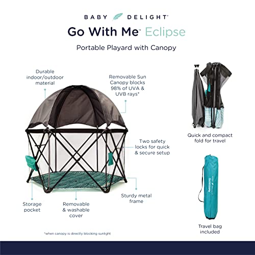 Baby Delight Go With Me Eclipse Mesh Portable Playard | Playpen | Sun Canopy | Indoor and Outdoor | Watercolor Stripe Base