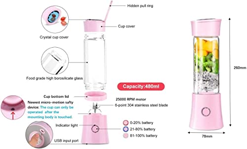 Toycol Portable Blender Mini Personal Juicer Cup Travel Smoothie Maker with Updated 6 Blades,Wireless USB Rechargeable Fruit Juice Mixer with 4000mAh Battery 16Oz for Outdoors,Home,Office,Sports Christmas Gift Blue