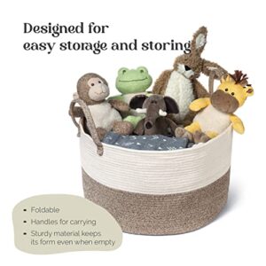 Luxury Little XXXL Nursery Storage Basket, 22 x 22 x 14 inches - 100% Cotton Rope Basket with Handles, Laundry Basket for Toys, Blankets and Pillows - Off White & Beige