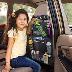 ULEEKA Car Backseat Organizer with 10" Table Holder, 9 Storage Pockets Seat Back Protectors Kick Mats for Kids Toddlers, Travel Accessories, 2 Pack