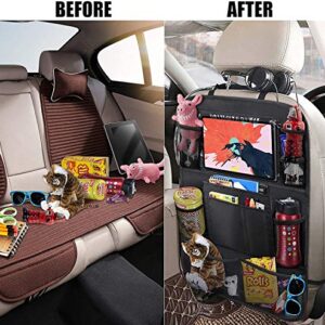 ULEEKA Car Backseat Organizer with 10" Table Holder, 9 Storage Pockets Seat Back Protectors Kick Mats for Kids Toddlers, Travel Accessories, 2 Pack