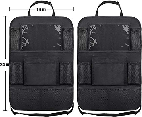 ULEEKA Car Backseat Organizer with 10" Table Holder, 9 Storage Pockets Seat Back Protectors Kick Mats for Kids Toddlers, Travel Accessories, 2 Pack