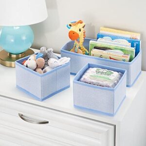 mDesign Soft Fabric Dresser Drawer/Closet Divided Storage Organizer Bins for Nursery - Holds Blankets, Bibs, Socks, Lotion, Clothes, Shoes, Toys - Set of 5 - Blue Herringbone