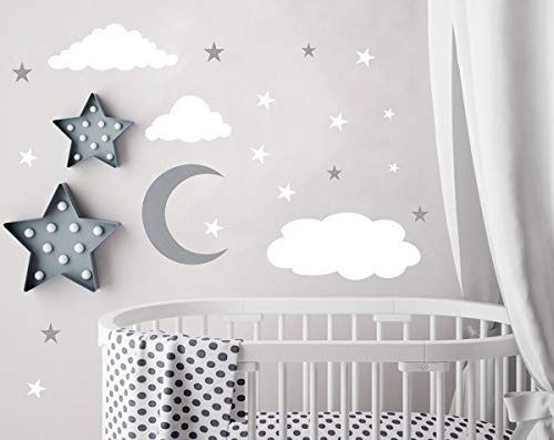 Clouds Wall Decals Moon and Stars Wall Decal Kids Wall Decals Wall Stickers Peel and Stick Removable Wall Stickers Kids Room Decoration Good Night Nursery Wall Decor