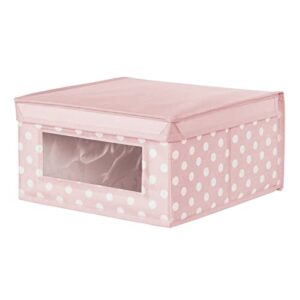 mDesign Medium Soft Stackable Fabric Baby Nursery Storage Organizer Holder Bin Box with Front Window and Lid for Child/Kids Bedroom, Playroom, Classroom - Light Pink/White Polka Dot