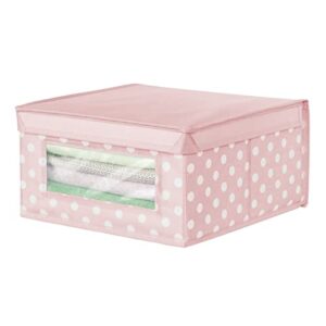 mDesign Medium Soft Stackable Fabric Baby Nursery Storage Organizer Holder Bin Box with Front Window and Lid for Child/Kids Bedroom, Playroom, Classroom - Light Pink/White Polka Dot