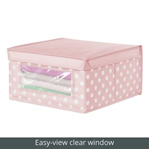 mDesign Medium Soft Stackable Fabric Baby Nursery Storage Organizer Holder Bin Box with Front Window and Lid for Child/Kids Bedroom, Playroom, Classroom - Light Pink/White Polka Dot