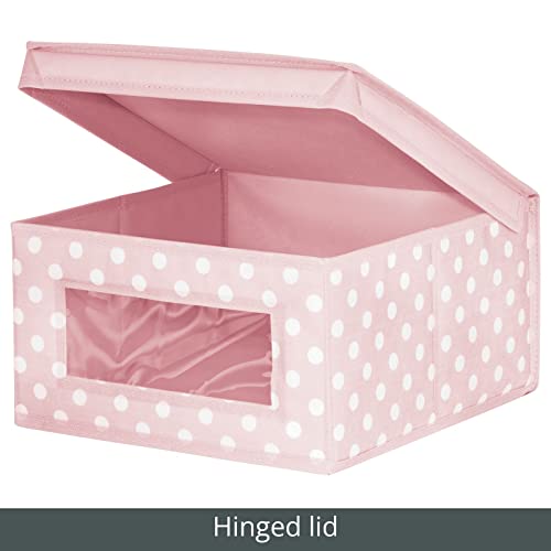 mDesign Medium Soft Stackable Fabric Baby Nursery Storage Organizer Holder Bin Box with Front Window and Lid for Child/Kids Bedroom, Playroom, Classroom - Light Pink/White Polka Dot