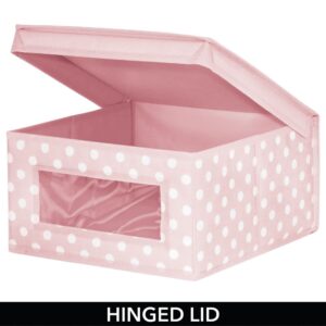 mDesign Medium Soft Stackable Fabric Baby Nursery Storage Organizer Holder Bin Box with Front Window and Lid for Child/Kids Bedroom, Playroom, Classroom - 2 Pack - Pink/White Polka Dot