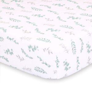 sage green and grey leaves fitted baby crib sheet - farmhouse collection by the peanut shell