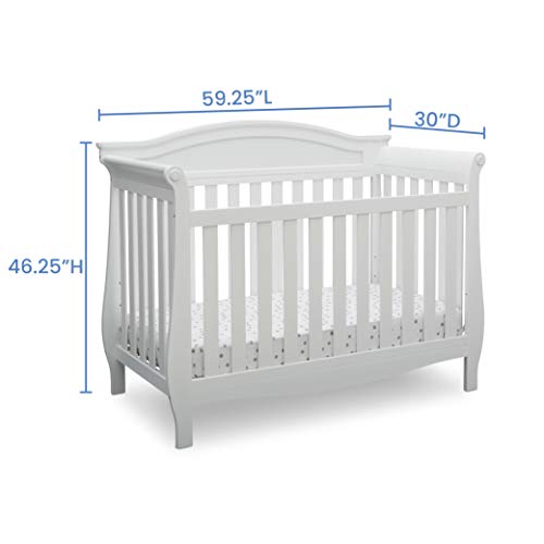 Delta Children Lancaster 4-in-1 Convertible Baby Crib & Twinkle Stars Waterproof Fiber Core Crib and Toddler Mattress, Bianca White