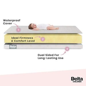 Delta Children Lancaster 4-in-1 Convertible Baby Crib & Twinkle Stars Waterproof Fiber Core Crib and Toddler Mattress, Bianca White