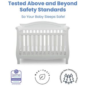 Delta Children Lancaster 4-in-1 Convertible Baby Crib & Twinkle Stars Waterproof Fiber Core Crib and Toddler Mattress, Bianca White