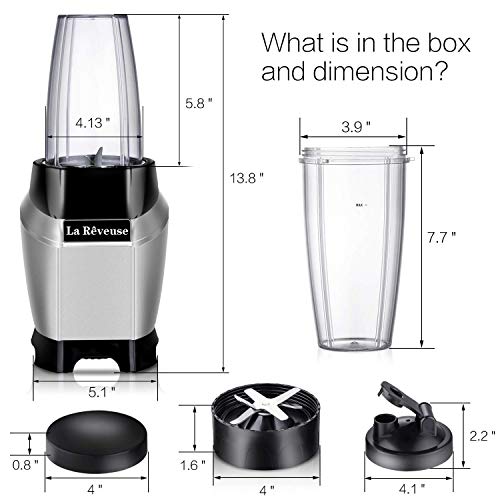La Reveuse Blender for Making Shakes Smoothies 600 Watts with 20 oz and 24 oz BPA-free Portable Travel Bottles - Dishwasher Safe