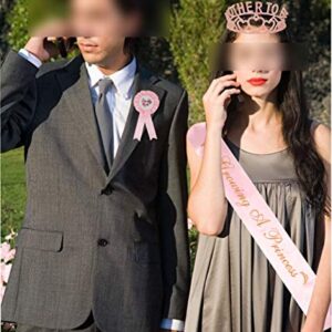 MEANT2TOBE Baby Shower Decoration for Mom to Be and Dad to Be, Premium Metal Pink Tiara + Pink & Gold Sash + Premium Metal Daddy to be Pink & White pin, Maternity for Her and Him