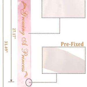 MEANT2TOBE Baby Shower Decoration for Mom to Be and Dad to Be, Premium Metal Pink Tiara + Pink & Gold Sash + Premium Metal Daddy to be Pink & White pin, Maternity for Her and Him