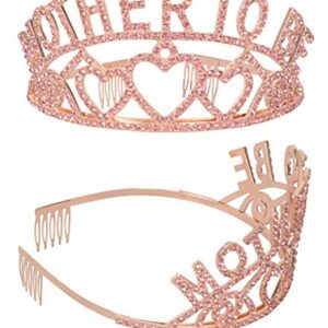 MEANT2TOBE Baby Shower Decoration for Mom to Be and Dad to Be, Premium Metal Pink Tiara + Pink & Gold Sash + Premium Metal Daddy to be Pink & White pin, Maternity for Her and Him