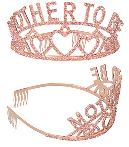 MEANT2TOBE Baby Shower Decoration for Mom to Be and Dad to Be, Premium Metal Pink Tiara + Pink & Gold Sash + Premium Metal Daddy to be Pink & White pin, Maternity for Her and Him