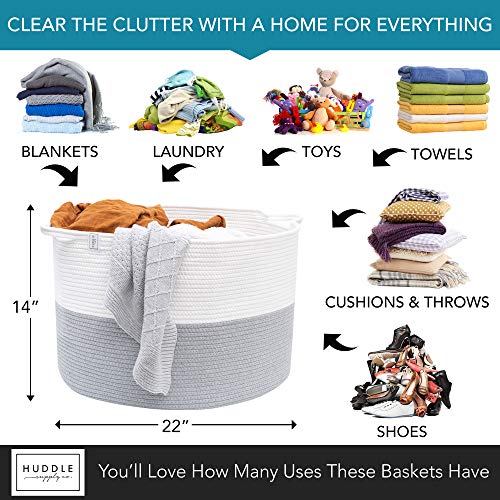 XXXL WASHABLE Blanket Basket Large 2PCs Blanket Storage Living Room - XXX Large Basket for Storing Blankets and Toys + Small Basket for Toys, Keys, Masks | Basket for Blankets (Grey and White)