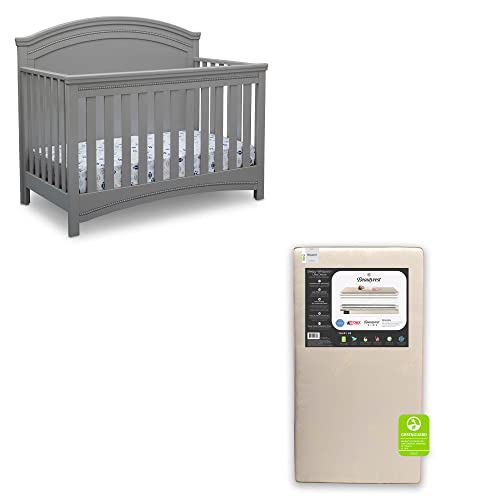 Simmons Kids SlumberTime Emma Convertible Baby Crib N More & Ultra Deluxe 2-in-1 Innerspring Crib and Toddler Mattress, Grey