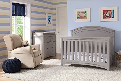 Simmons Kids SlumberTime Emma Convertible Baby Crib N More & Ultra Deluxe 2-in-1 Innerspring Crib and Toddler Mattress, Grey