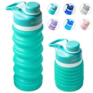 collapsible water bottle food-grade silicone portable leak proof travel water bottle, 18oz (aqua blue)