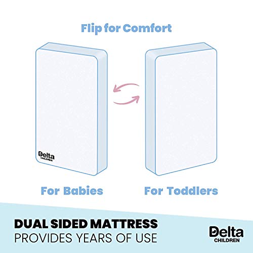 Delta Children Lancaster 4-in-1 Convertible Baby Crib & Twinkle Stars Waterproof Fiber Core Crib and Toddler Mattress, Grey