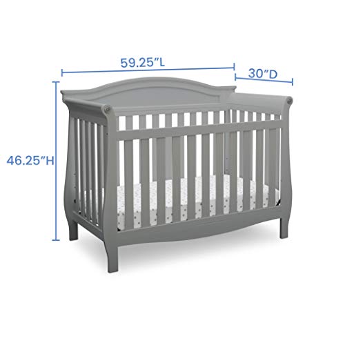 Delta Children Lancaster 4-in-1 Convertible Baby Crib & Twinkle Stars Waterproof Fiber Core Crib and Toddler Mattress, Grey