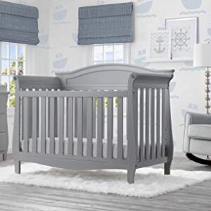 Delta Children Lancaster 4-in-1 Convertible Baby Crib & Twinkle Stars Waterproof Fiber Core Crib and Toddler Mattress, Grey