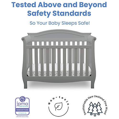 Delta Children Lancaster 4-in-1 Convertible Baby Crib & Twinkle Stars Waterproof Fiber Core Crib and Toddler Mattress, Grey