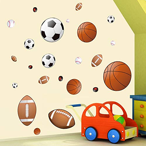 Runtoo Sports Wall Decals Kids Wall Stickers Soccer Baseball Football Hockey Basketball Boys Room Playroom Game Room Nursery Wall Décor